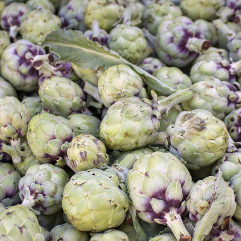Alcachofas frescas recién llegadas de la huerta, antes de pelarlas a mano